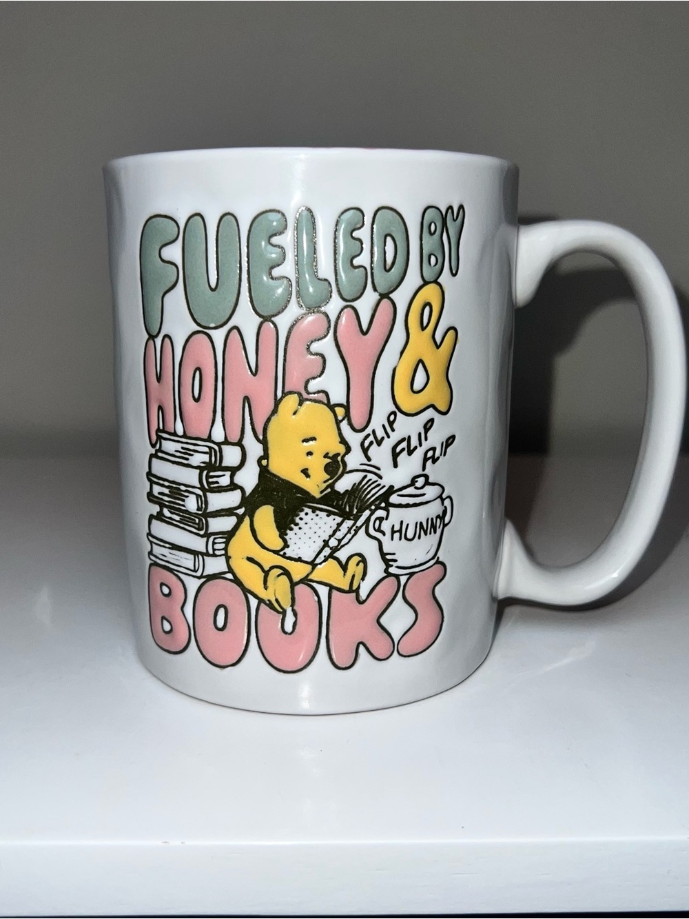 White 'Fueled by Honey & Books' Winnie the Pooh Ceramic Mug